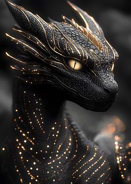 Black Dragon with Gold Accents