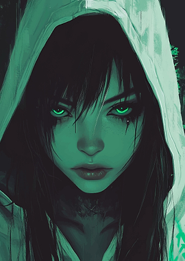 Green Eyed Woman in Hood