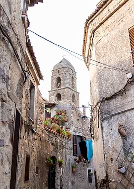 Stone Church Bell Tower in Caserta Vecchia