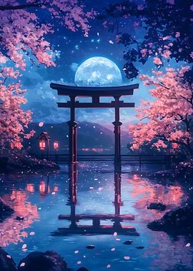 Japanese Moonlit Torii Gate chery bloossom