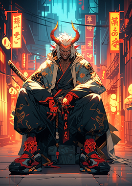Demonic Samurai in Neon City