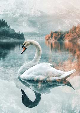 Swan on Tranquil Lake