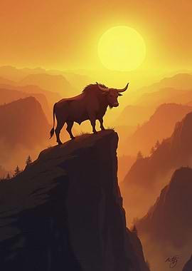 Bull on Mountaintop Sunset