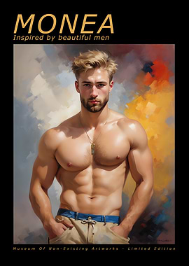 Shirtless Muscled Man In Front Of Painted Wall