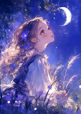 Girl Gazing at the Moon