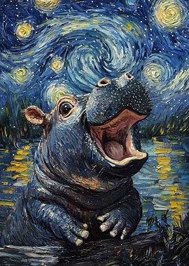 Hippopotamus Starry Night