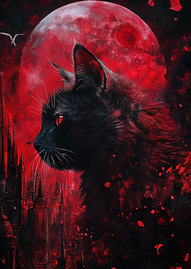 Black Cat Under Blood Moon