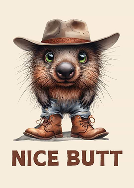 Wombat in Cowboy Hat Australian Animal