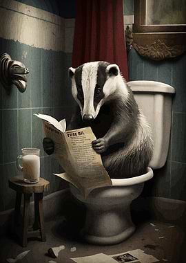 Badger Reading on Toilet