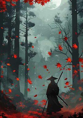 Samurai in Autumn Forest