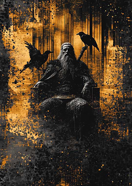 Odin with Ravens Hugin and Munin