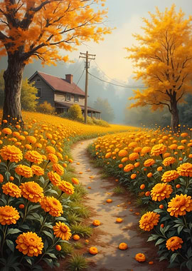 Autumn Farmhouse Path