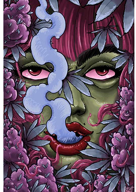 Woman Smoking in Flowers