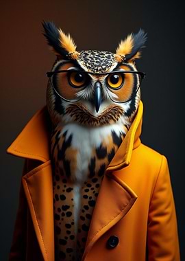 Owl in Glasses and Coat