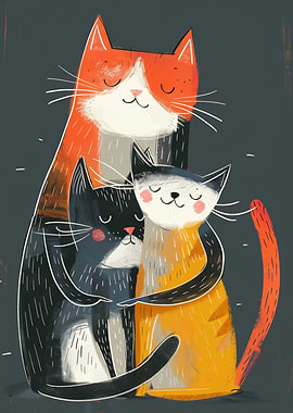 Three Cats Hugging