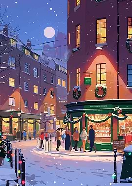 Snowy Christmas Street Scene