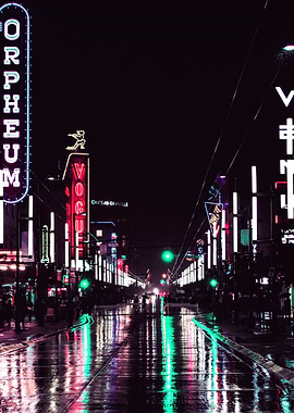 Neon City Street at Night