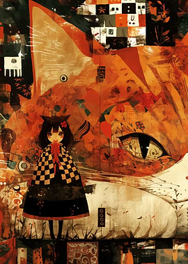 Abstract Girl and Big Cat