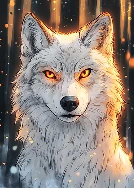 White Wolf with Glowing Eyes