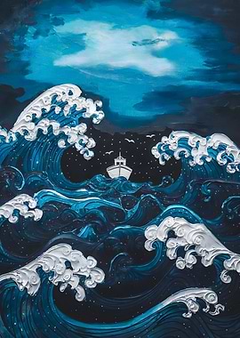 Blue Wave Rough Oil Painting