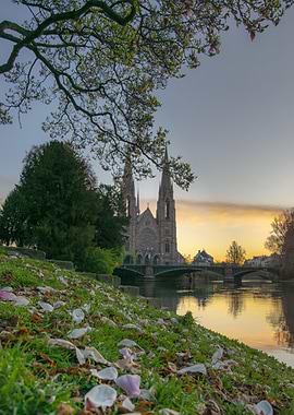 Church by the River at Sunset - Strasbourg, Alsace, France