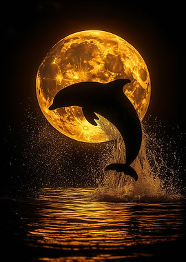 Dolphin Silhouette Moon Ocean