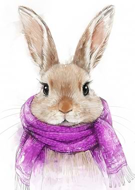Cute Bunny in Purple Scarf
