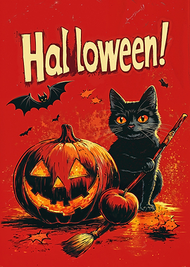 Halloween Cat &amp; Pumpkin