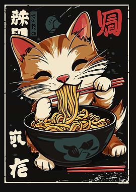 Cat Eating Ramen