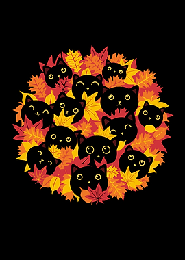 Autumn Kitty Cats in Autumn Leaves
