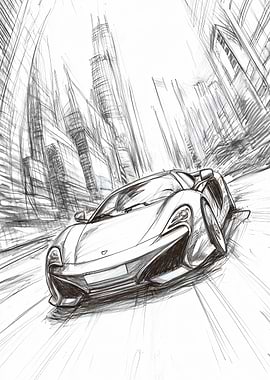 Sports Car Cityscape Sketch