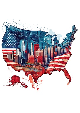 USA Map with Cityscape