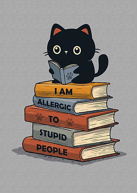 Cat Reading Books - Allergic To People