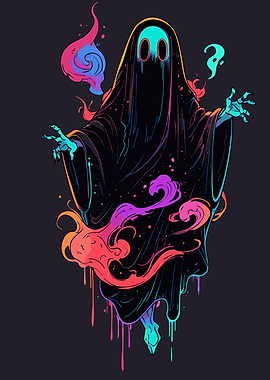 Ghostly Figure with Neon Flames