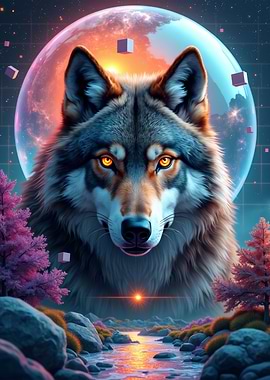 Wolf in a Dreamy Landscape