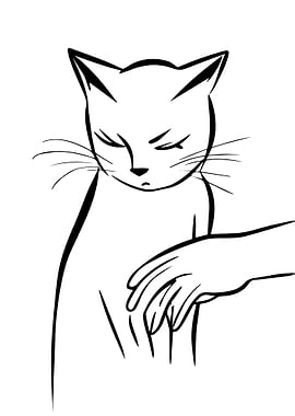 Cat and Hand Line Art