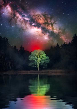 Galaxy Over Forest Lake