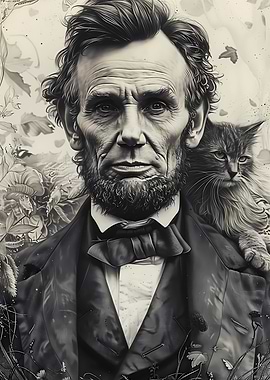 Abraham Lincoln with Cat Historic Portrait