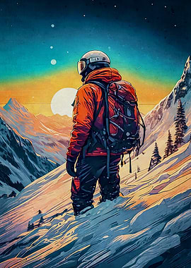 Mountain Climber at Sunset