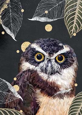 Geometric Owl with Leaves