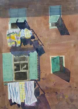 Watercolor Building Facade