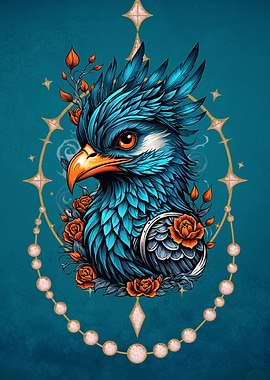 Blue Bird with Roses