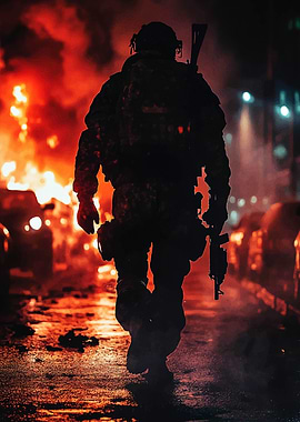 Soldier in War Zone
