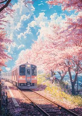 Train Through Cherry Blossoms