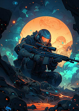 Sci-Fi Soldier with Sniper Rifle