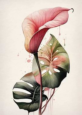 Watercolor Calla Lily &amp; Monstera
