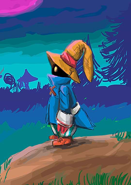 Black Mage in a Fantasy Landscape