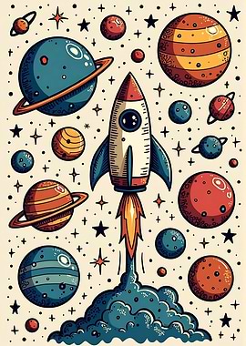 Space Rocket and Planets