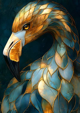 Golden Flamingo Portrait Animal