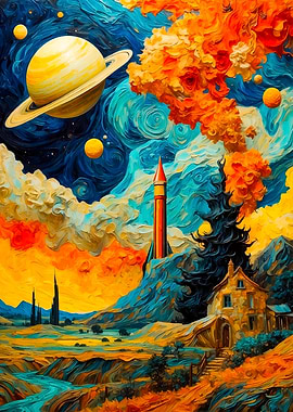 Rocket Launch in Starry Night